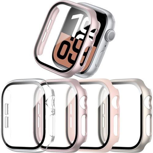 Lot De 4 Coques De Protection Pour Apple Watch Series 10 42 Mm 2024,En Polycarbonate Rigide Ultra Fin,Anti-Rayures,Film De Protection D'écran En Verre Trempé Pour Iwatch 10 42 Mm.[I569]