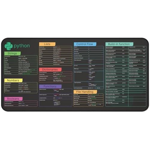Python Cheat Sheet Sous-main de bureau pour ingénieurs logiciels, pirates et programmeurs, clé rapide, grand tapis de souris antidérapant.[F610]