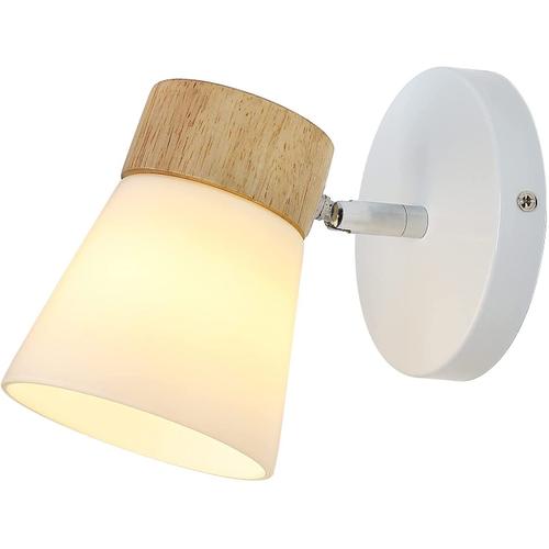 Applique Murale Intérieur, Lampe Murale Chevet Style Minimaliste Moderne, Matériau En Bois De Caoutchouc Et Verre, Tête Lampe Rotative E27, Pour Éclairage Décoratif Intérieur (Ampoules Non Incluses)