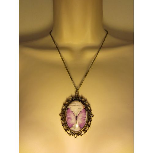 Collier Violet Et Bronze Avec Cabochon Papillon