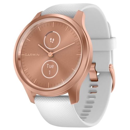 Garmin Vívomove Style - 42 Mm - Aluminium Rose Or - Montre Connectée Avec Bracelet - Silicone - Blanc - Taille Du Poignet : 125-190 Mm - Bluetooth, Ant+ - 25.5 G