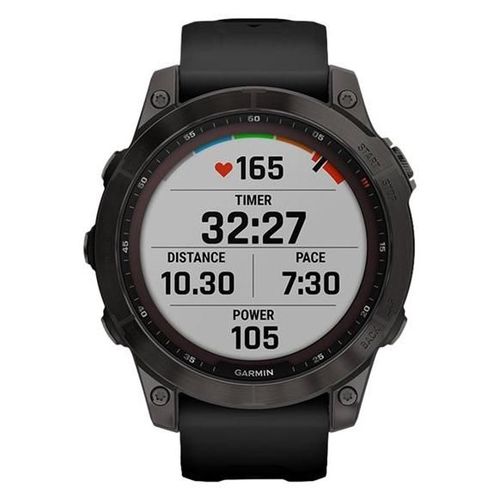 Garmin Fenix 7 Sapphire Solar - 47 Mm - Noir Titane Dlc - Montre De Sport Avec Bracelet - Silicone - Noir - Taille Du Poignet : 125-208 Mm - Affichage 1.3" - 32 Go - Bluetooth, Ant+, Wi-Fi - 73 G