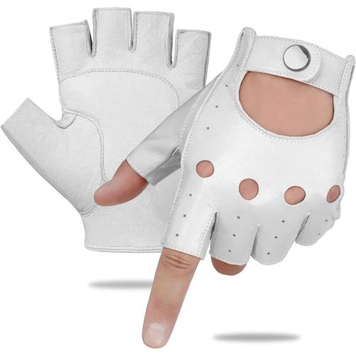 Gants Sans Doigts En Cuir Véritable Pour Homme Sans Doublure Demi-Doigts Dants De Conduite M161078.[V803]