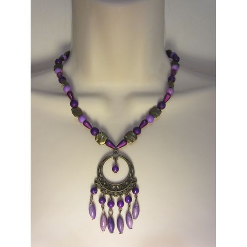 Collier Violet Et Bronze Avec Pendentif