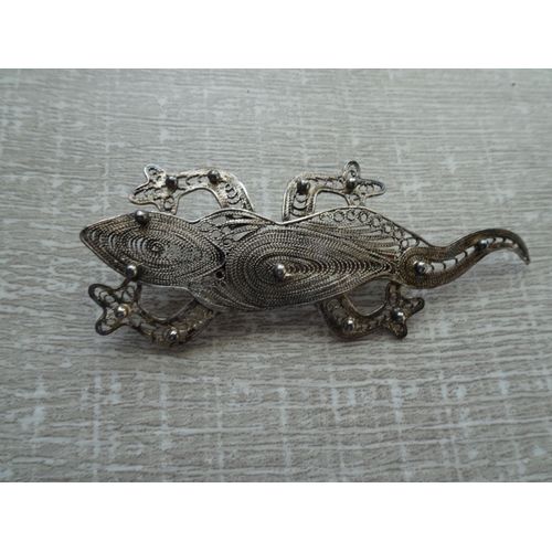 Broche Ancienne En Filigrane D'argent (Poids 5g26.) - Lézard Margouillat