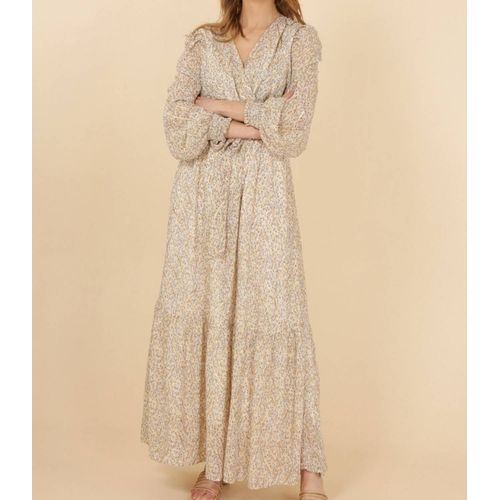 Robe Longue D'été Ou Cérémonie Fluide Beige Fleuri Et Or Taille 36/38
