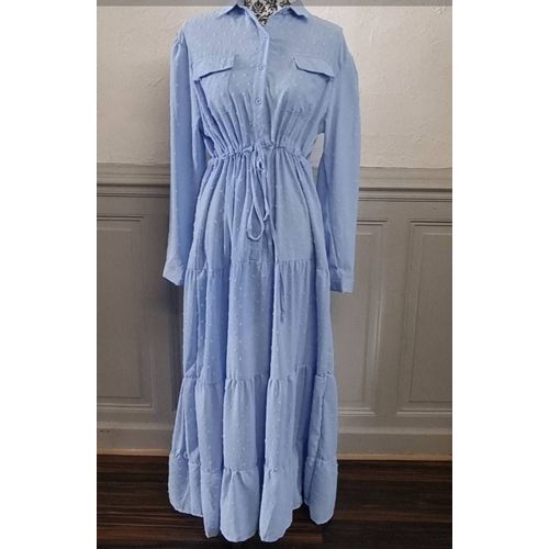 Robe Été Longue Manche Longue Couleur Bleu Col Chemise Taille 40