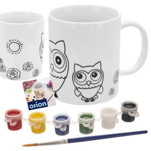 Tasse Céramique Blanche À Peindre Avec Peintures Hibou 330ml