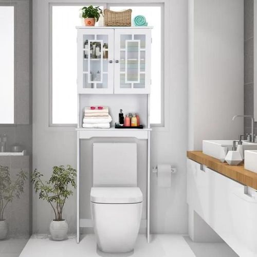 Costway Meuble Dessus Toilette Wc Colonne De Salle De Bain Avec 2 Portes Étagère De Salle De Bain Armoire De Toilettes Wc Blanche