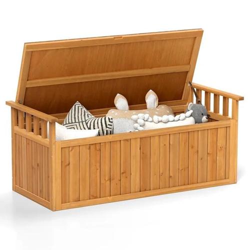 Costway Coffre De Rangement 209 L Pour Jardin En Bois De Sapin - Banc 2 Places Avec Accoudoirs