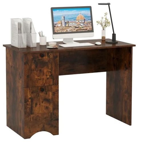 Costway Bureau D'ordinateur Avec 2 Tiroirs De Rangement, 109 X 50 X 75 Cm, Simple Et Moderne Marron