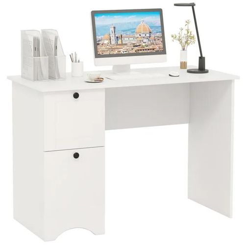 Costway Bureau D'ordinateur Avec 2 Tiroirs De Rangement, 109 X 50 X 75 Cm, Simple Et Moderne, Blanc