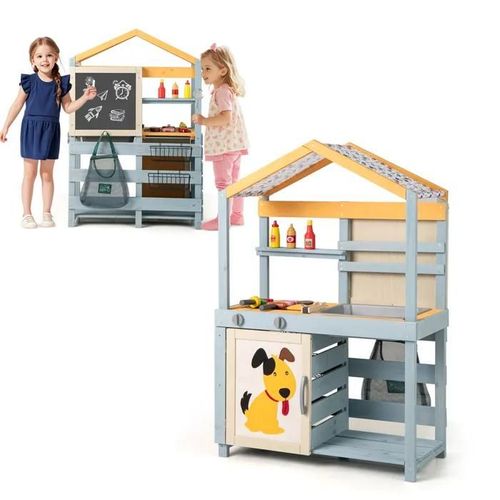 Costway Cuisine Enfant 3 Ans + Avec Évier Amovible, Sac De Rangement Et Paniers, Tableau Noir 12 Accessoires