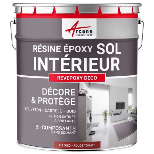 Peinture Sol - Résine Epoxy : Peinture pour Sol salon, cuisine, salle de bains - Effet Miroir - REVEPOXY DECO Rouge Tomate - RAL 3013 10 kg (jusqu'à 50 m² en 2 couches)
