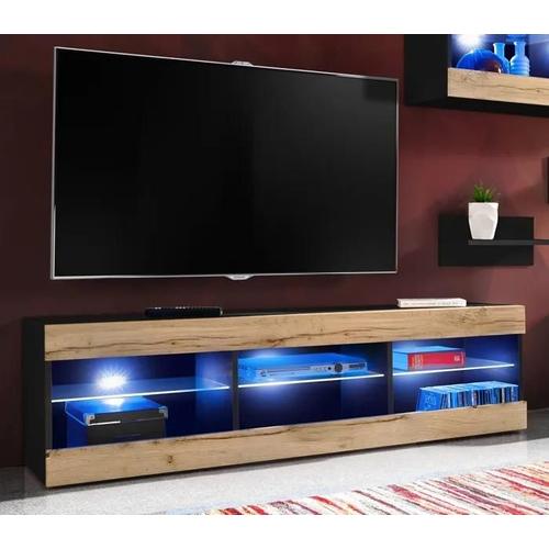 Meuble Tv Tivoli Rtv Komodee - Led Bleues - Bois Naturel Mat Et Noir - 140 X 41 X 35 Cm