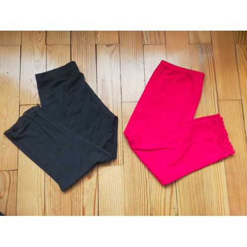 2 Corsaires / Leggings / Caleçons Courts Noir & Rouge À Bas Dentelle Xs-S