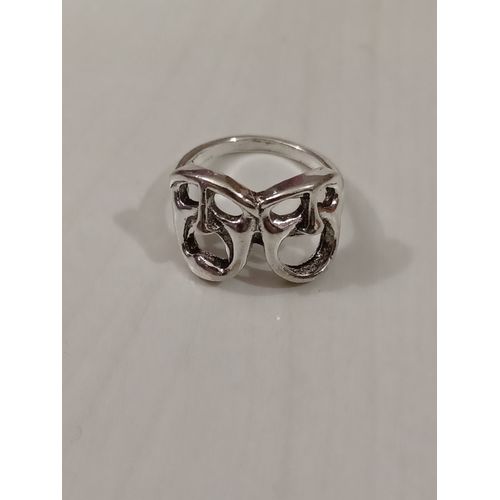 Bague Métal Argenté,Masques De Théatre,Taille 17.2