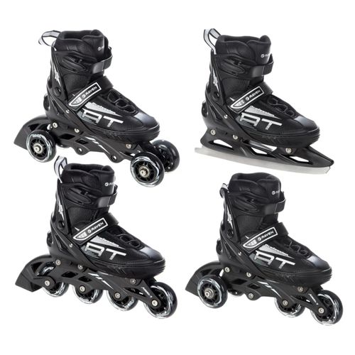 Roller En Ligne Profession Du 28 Au 32 + Patin A Roulette + Patin A Glace + Triskate Adulte Mixte Taille Ajustable Noir Raven