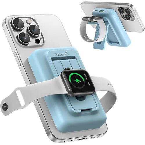 Banque D'alimentation Sans Fil Magnétique, Chargeur Portable 3 En 1 10000 Mah 18w Pd Fast Charging Battery Pack Pour Iphone 14/13/12 Series, Iwatch Ultra/8/7/6/5/4/3/2 (Bleu)[Pow11279]