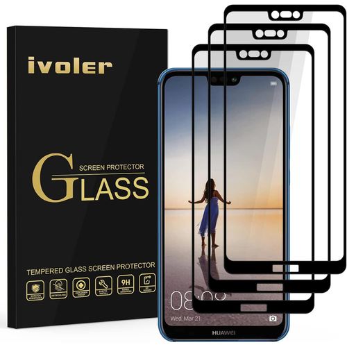 [Pack De 3] Verre Trempé Pour Huawei P20 Lite, [Couverture Complète] Film Protection En Verre Trempé Écran Protecteur Vitre (Noir)[L607]