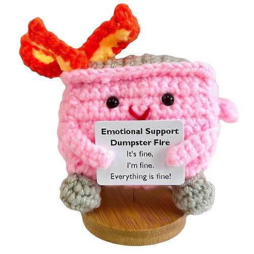 Fait À La Main Inspirant Au Crochet Poupée Positive Mignon Benne À Ordures Feu Crochet Poupée Cadeau Femmes Anniversaire Noël Rose