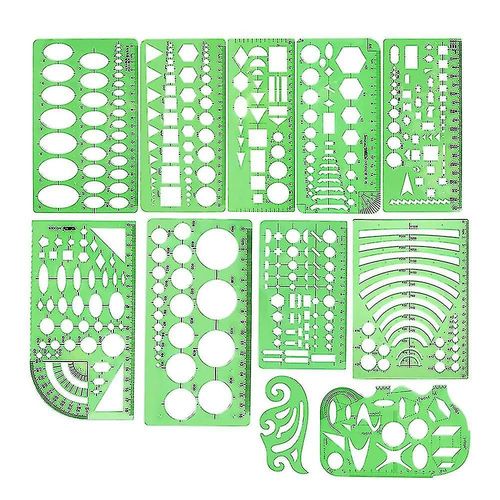 Modèles De Dessins Géométriques, Outils De Mesure De Pochoirs De Dessin, Formes De Règles Vertes Transparentes En Plastique Pour L¿Architecture, Le Bureau, L¿Étude, La Conception Et La Bu