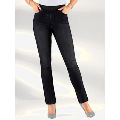 Jean Femme Confortable Avec Ceinture Élastique - - Denim Noir