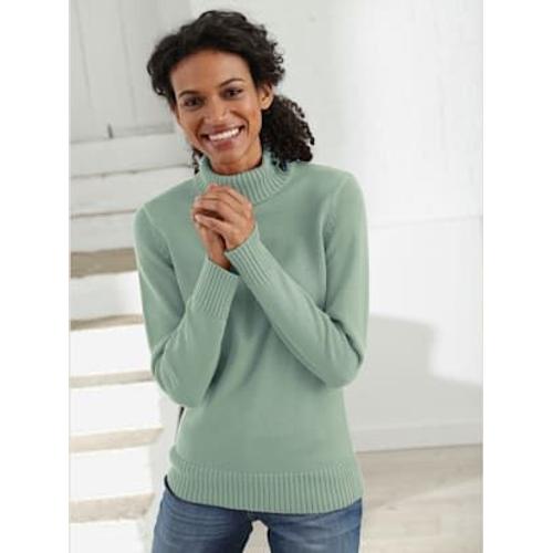 Pull Femme Col Roulé Manches Ourlet Avec Finitions Côtelées - - Menthe