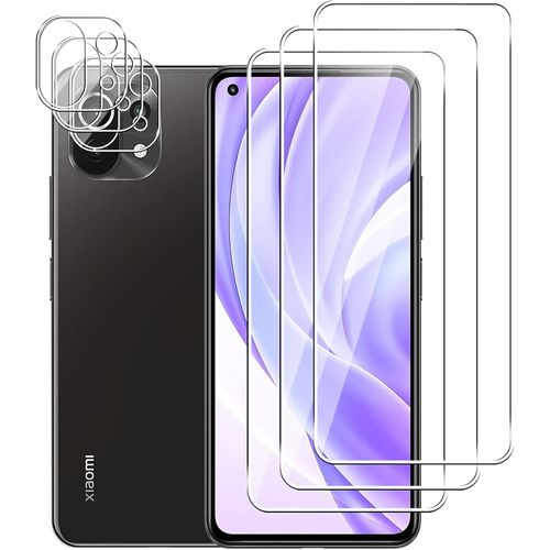 3 Pièces Verre Trempé Pour Xiaomi Mi 11 Lite 4g/5g Avec 3 Pièces Caméra Arrière Protecteur,Hd Transparent, Dureté 9h-Sans Bulles D'air-Anti Rayures Film Protection Écran[L1110]