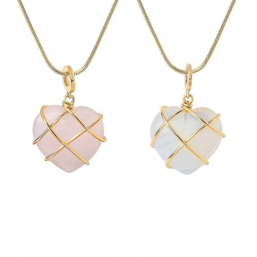 2 Pcs Love Heart Pendentif Diamond Castle Natural Crystal Opal Powder Crystal Peach Heart Shape Diy Wire Wrap Necklace