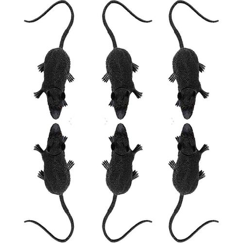 Halloween Caoutchouc Faux Rats | Paquet de 6 | Accessoires de rat effrayant pour la décoration de fête d¿Halloween | Souris en plastique noir 11CM | Jouets Trick or Treat Party Favor