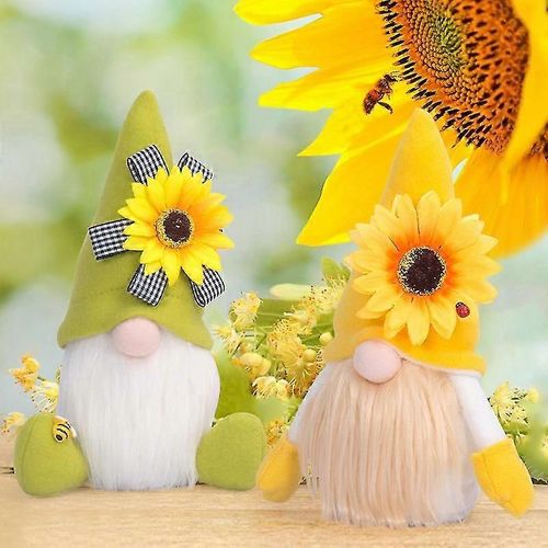 Mignon Sunflower Bee Peluche Elfes Sans Visage Poupée Abeille Festival Ménage Table Figurines Décorations - Vert & Jaune