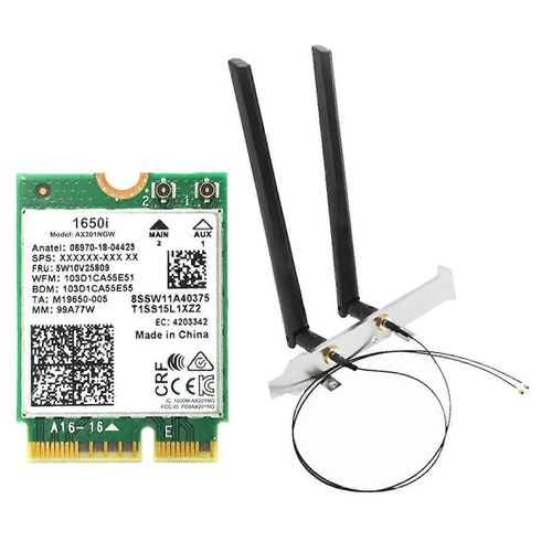 Carte WiFi 1650i AX201NGW + antenne 2x8DB + déflecteur 3000Mbps WIFI6 2.4G / 5G Cnvio2 adaptateur WiFi Bluetooth 5.1 pour Win10 / Win11