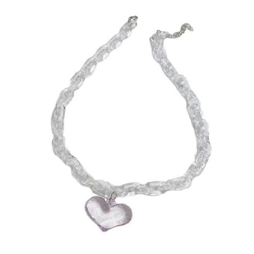 Purple Heart Collier Femmes Hommes Mode Verre Pendentif Choker Chaîne En Plastique