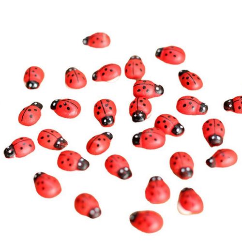 100 Pcs Peint Mini Coccinelle En Bois Flatback Miniature Figurine Embellissements Bricolage Artisanat Fée Jardin Bonsaï Ornement Maison De Poupée Micro Paysage Decorat