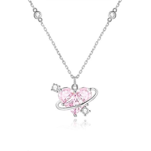 Vintage Pink Diamonds Love Choker Collier Shiny Crystal Peach Heart Pendentif