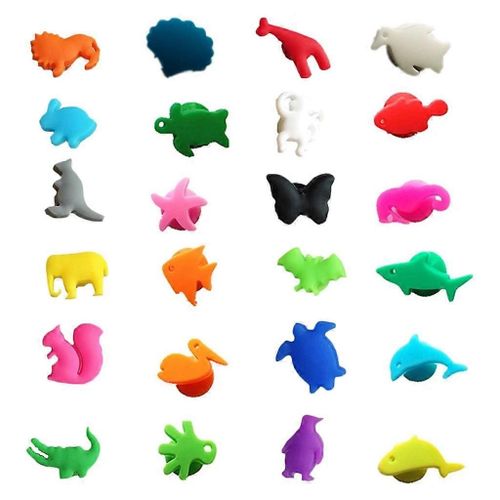 Verre À Vin Marqueurs Lot De 24 Animaux Terrestres Marins Silicone Boisson Verre Breloques Étiquettes Identification Tasse Étiquettes Signes Pour Les Accessoires De Bar De Fête