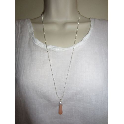 Sautoir Argenté Avec Pendentif Rose