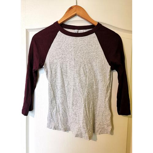 T-Shirt Manches 3/4 Gris Et Bordeaux H&m Taille S