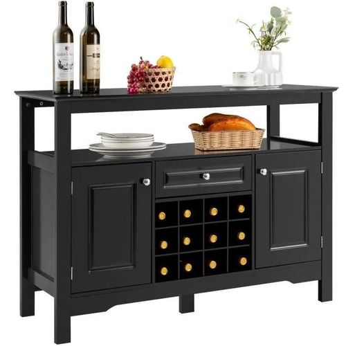Costway Buffet De Cuisine 1 Tiroir Et 2 Armoires 117 X 40,5 X 82,5 Cm (L X L X H) Meuble Rangement Pour Salle À Manger, Salon, Noir