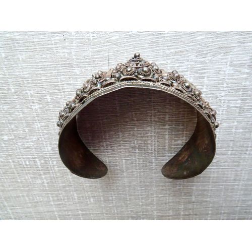 Jonc Ouvert Argent - Motifs Fleuris