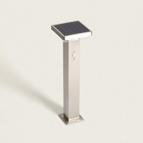 Balise Extérieure Sur Pied Solaire Led 5w 50cm Aluminium Avec Détecteur De Mouvement Barton Square Argent