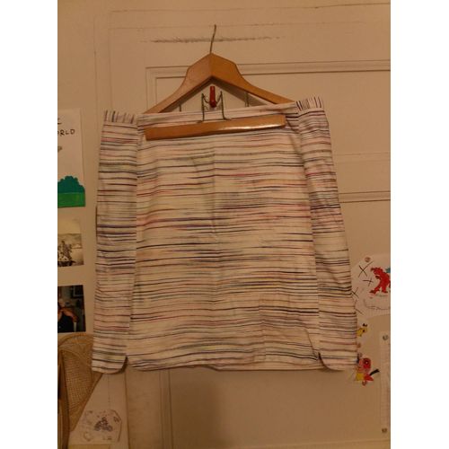 Jupe Blanche Traits Colorés 44 Xxl Caroll Neuve.