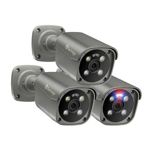 Caméra de surveillance extérieure, 3 pièces, 8 MP, Ultra HD 4K, détection de visage AI, vision nocturne couleur, gris