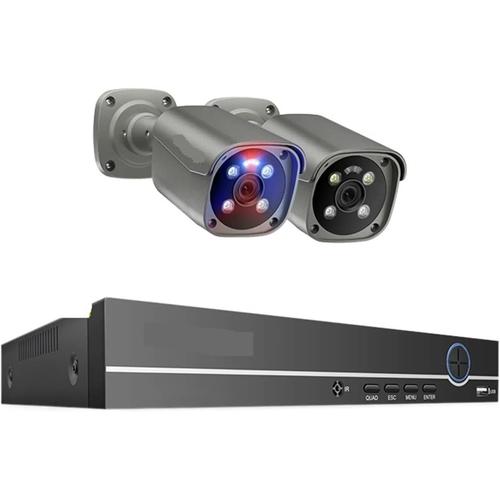 Caméra de surveillance, Techage, 605G-AI-80N, 8MP, extérieur, 8 canaux, détection de mouvement, 2 caméras, noir