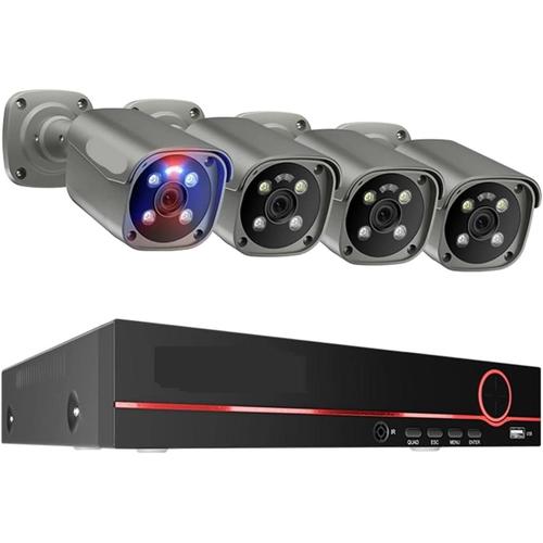 Caméra de surveillance, Techage, 605G-AI-80N, 8MP, extérieur, 8 canaux, détection de mouvement, 4 caméras, noir