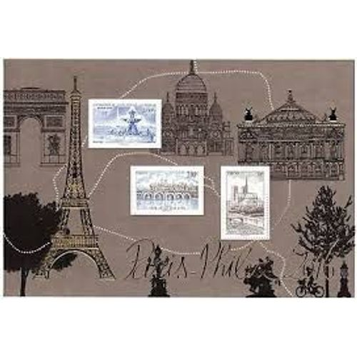 Salon Philatélique Paris-Philex : Vues De Paris (Reprise D'anciens Timbres) Place De La Concorde-Le Pont Neuf-Notre Dame De Paris "Bloc Doré" Feuillet 5048 Année 2016 N° 5048 5049 5050 Yt Luxe