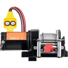 Treuil électrique, 12 V, 2 000 lb, IP55, câblé, câble argenté, noir