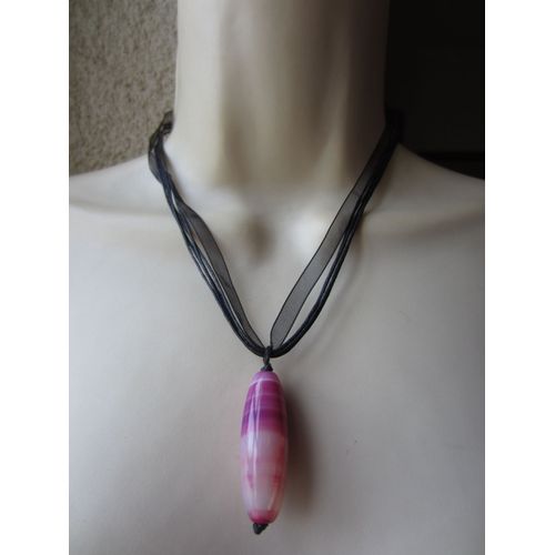 Collier Avec Pendentif En Agate Rayée Violette