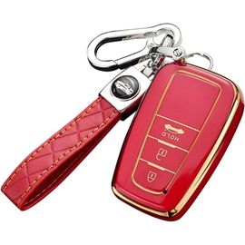 Tpu Coque De Clé De Voiture Adapté Pour Toyota Chr C-Hr Prado Prius Camry Corolla Rav4 2017-2019 Télécommande Tpu Cas Coque De Protection Pour Clé De Voiture Avec Porte-Clés 3 Boutons-Rouge(Q894)